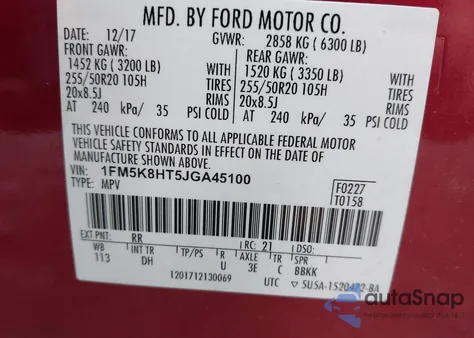 2018 Ford Explorer Platinum из США, поврежденный, VIN 1FM5K8HT5JGA45100